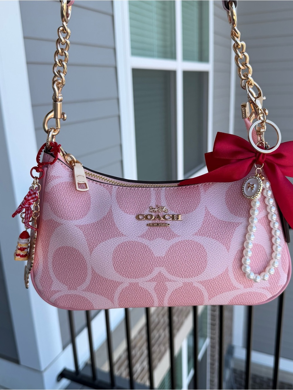 COACH Pink Signature Canvas Shoulder Bag